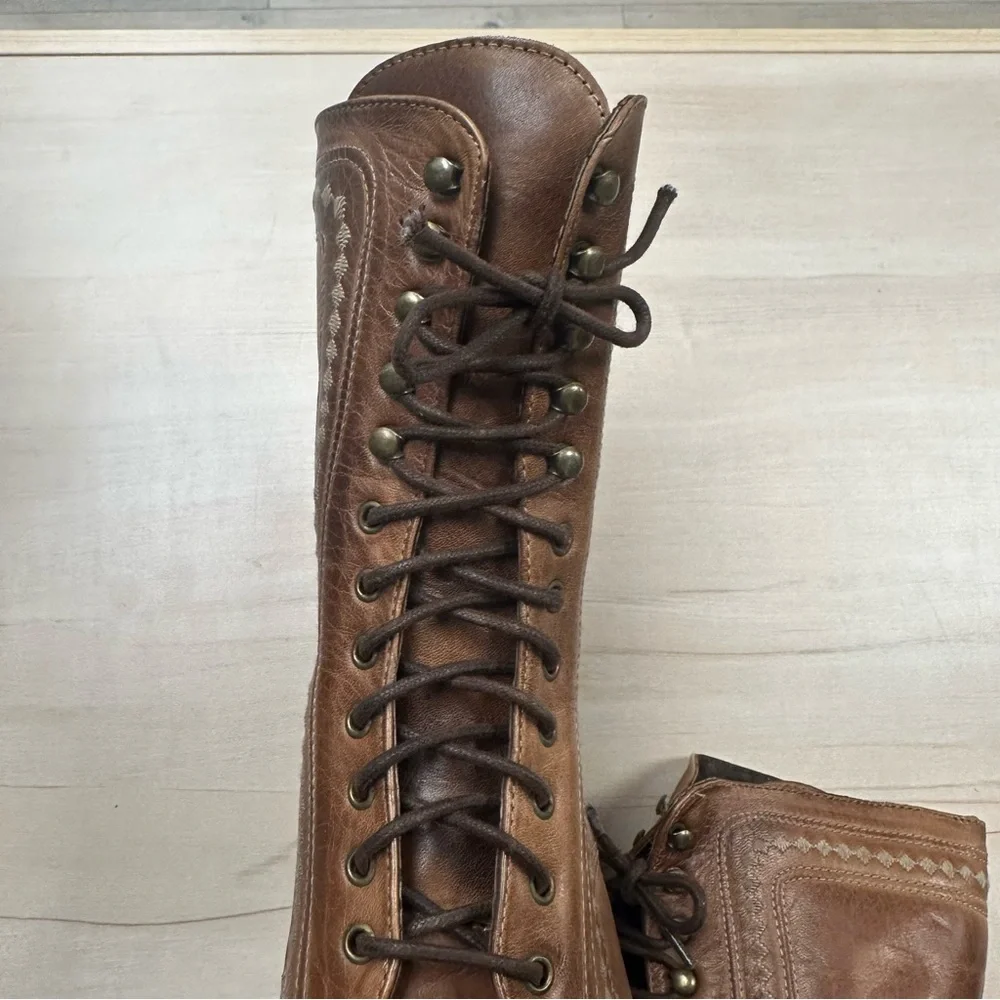 Women’s Vintagr Brown Leather Lace-Up Western Boots - Picture 13 of 13